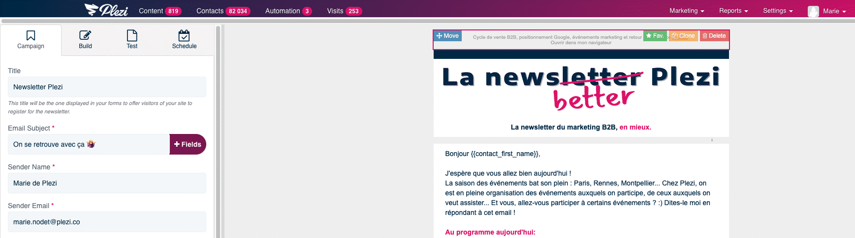 Personnalisation du pre-header d'un email dans l'éditeur Plezi 