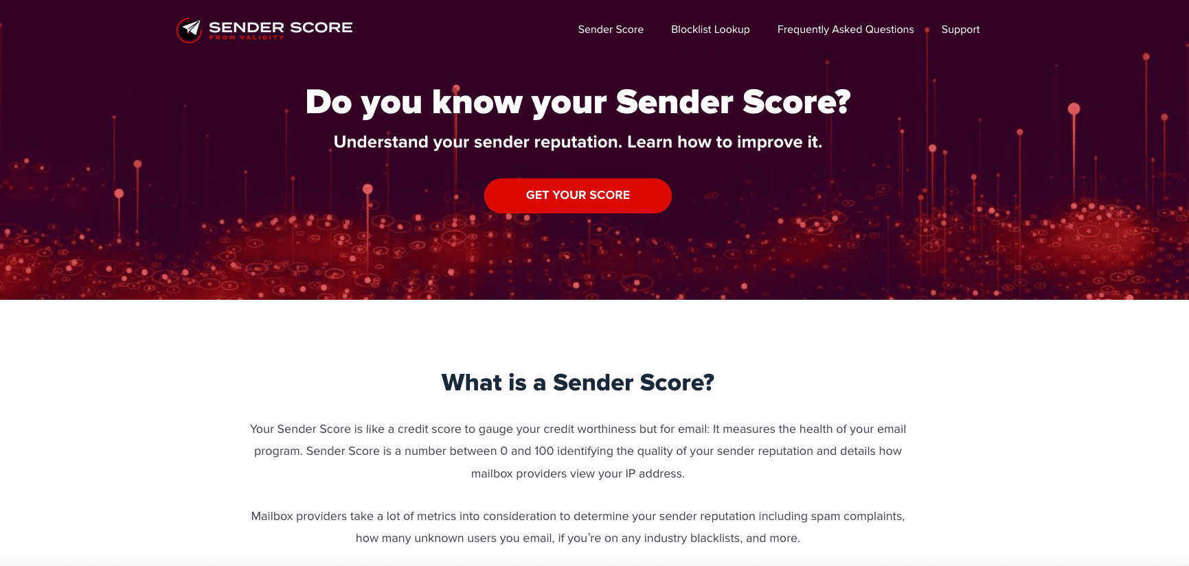 page d'accueil du site de sender score