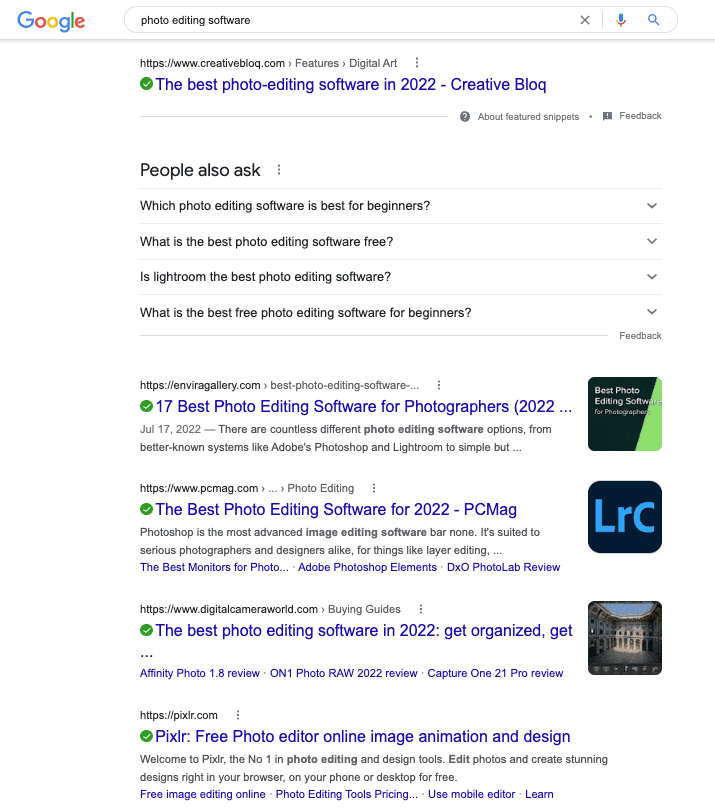 Google Search "photo editing softare"