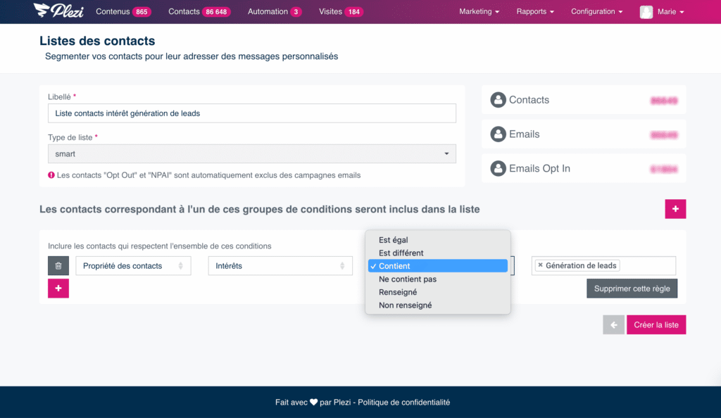 segmentation des contacts B2B sur Plezi 