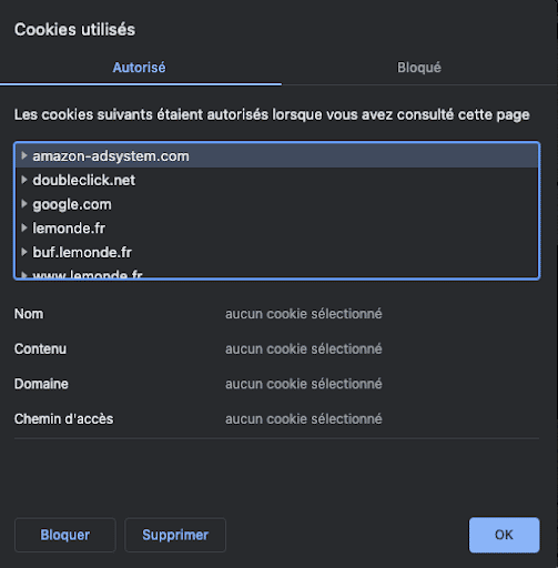 Différents types de cookies utilisés sur un site web