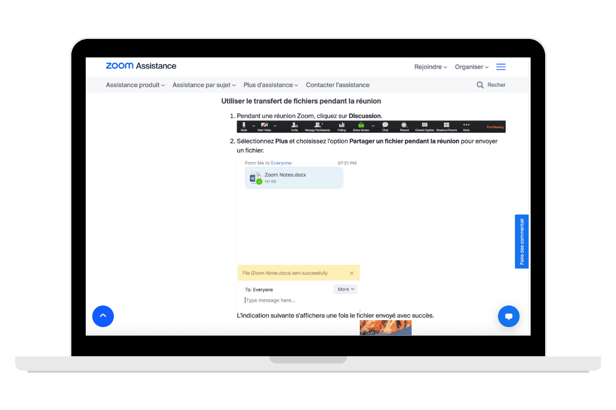 Fonctionnalité Zoom transfert de fichier