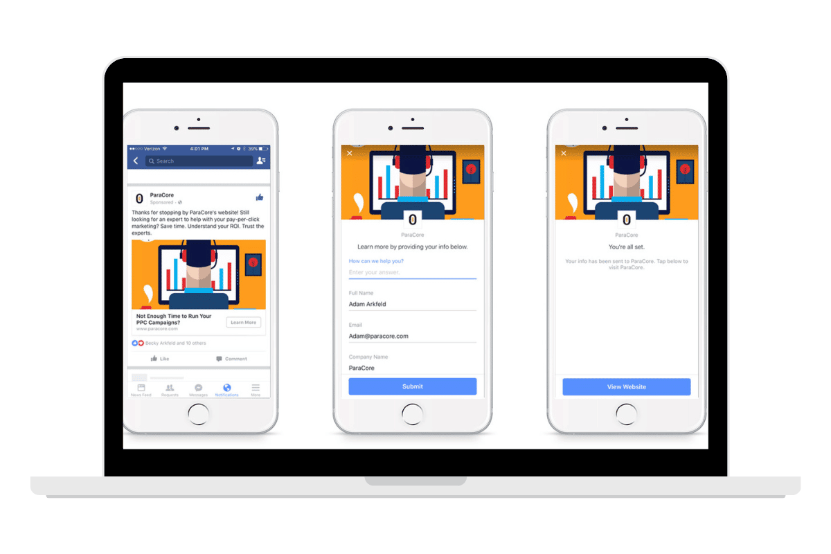 modèle d'une fonctionnalité publicité facebook lead ads