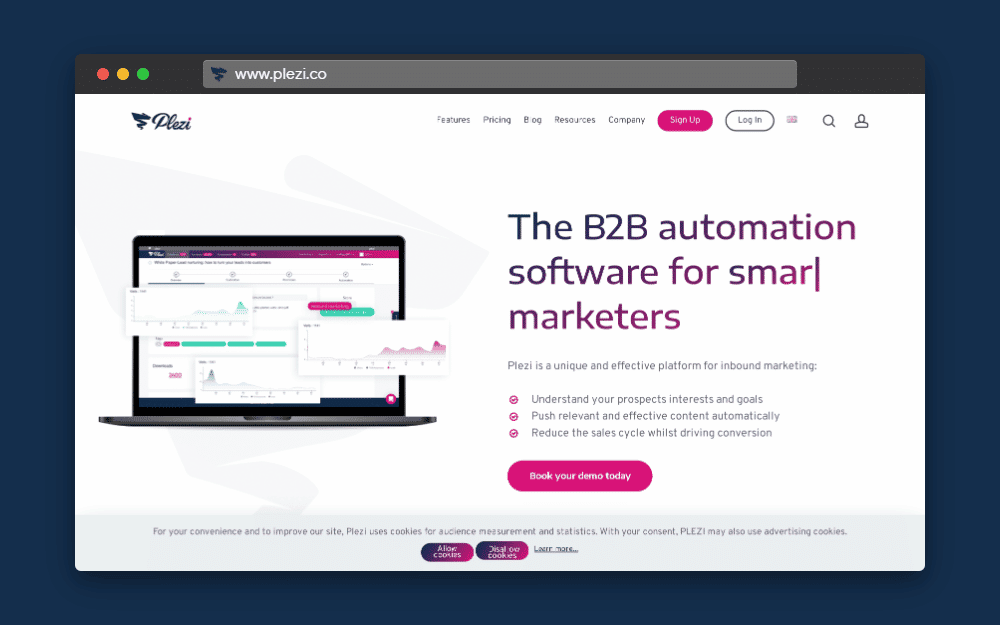 Landing page for Plezi.co, B2B automation software for marketers