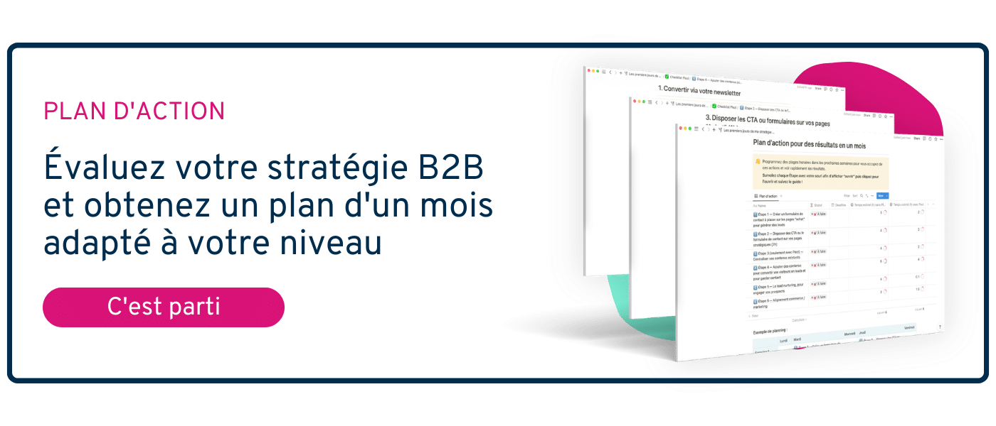 CTA permettant d'aller sur la page Évaluation Marketing afin d'évaluer sa stratégie actuelle et d'obtenir un plan personnalisé d'un mois