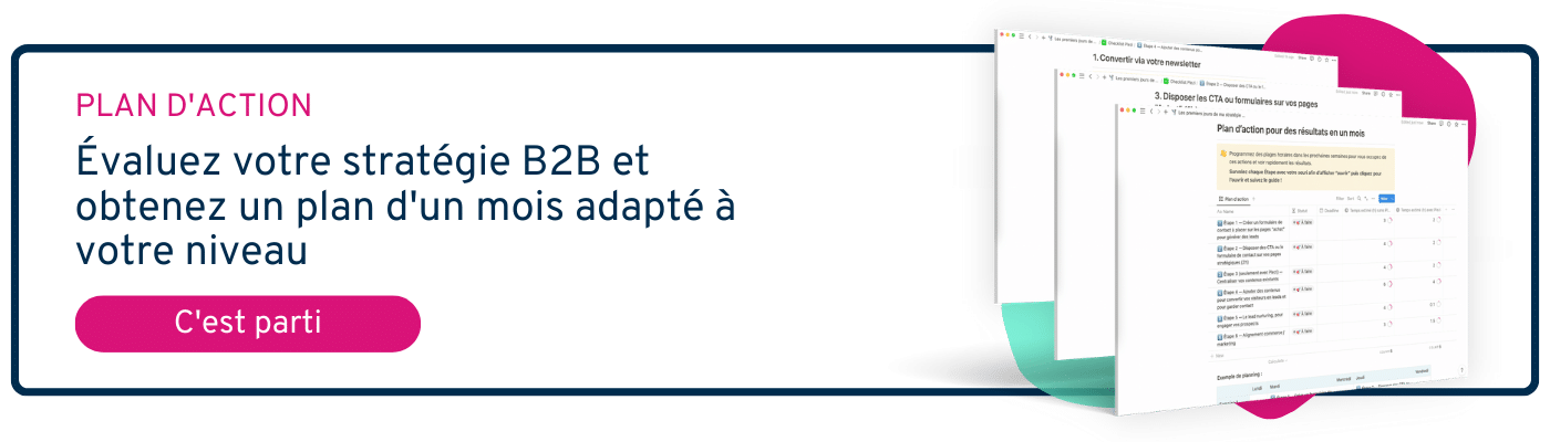 CTA permettant d'aller sur la page Évaluation Marketing afin d'évaluer sa stratégie actuelle et d'obtenir un plan personnalisé d'un mois