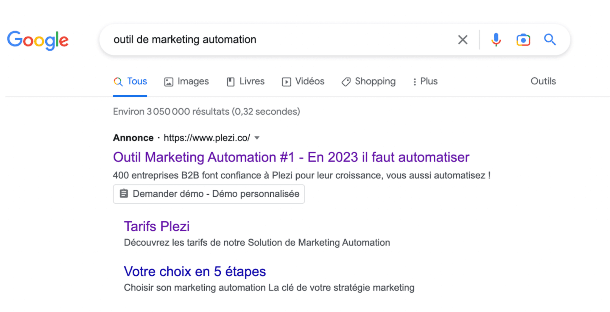 Exemple d'une campagne SEA de Plezi avec Google Ads