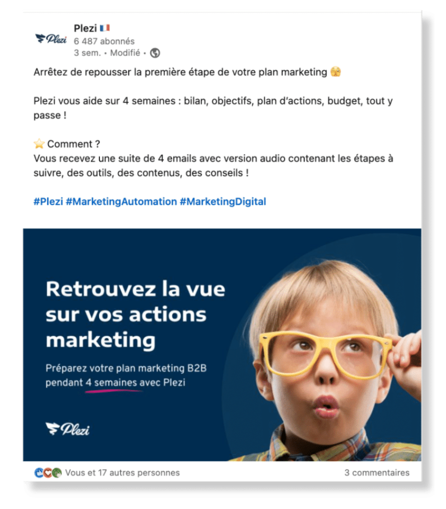 Visuel d'un post Linkedin de Plezi