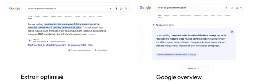 Extrait optimisé vs google overview